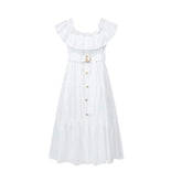 Robe mi-longue blanche à broderies et découpes ajourées Ra